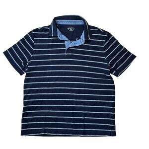 UNTUCKit Polo Shirt Men Large Blue Striped Masseria Short Sleeve Casual‎ Cotton